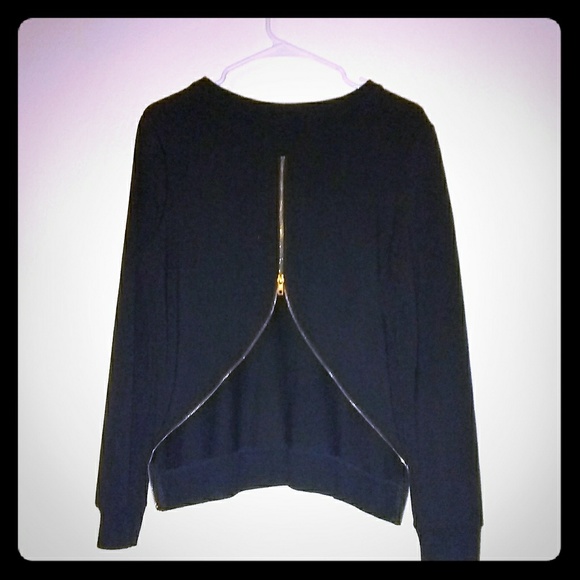 No Brand Sweaters - Back-Zippered Black Sweater/Sweatshirt